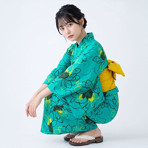 hiromichi nakano》 ターコイズ×シンプルフラワー／レディース浴衣