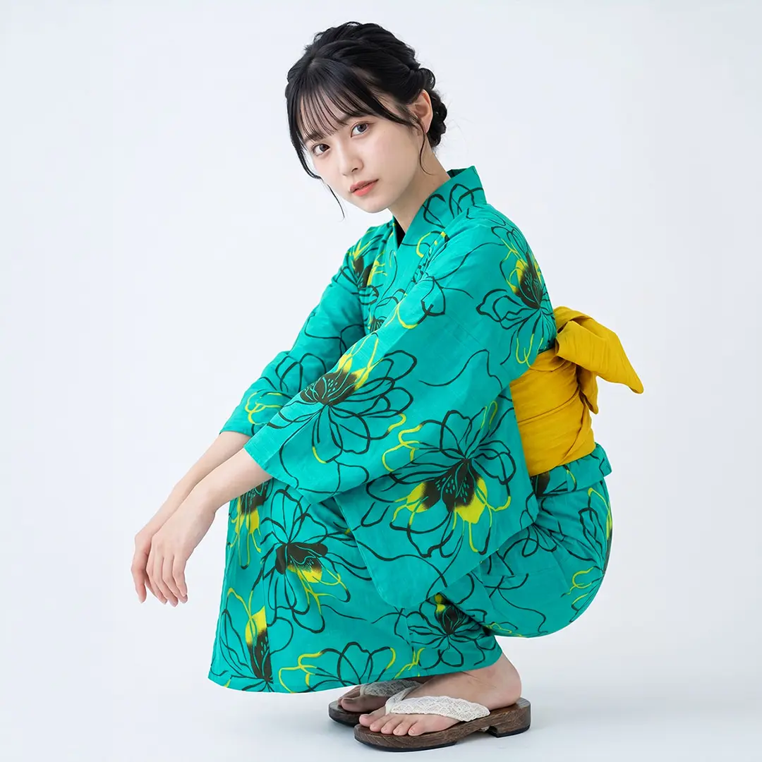 hiromichi nakano》 ターコイズ×シンプルフラワー／レディース浴衣