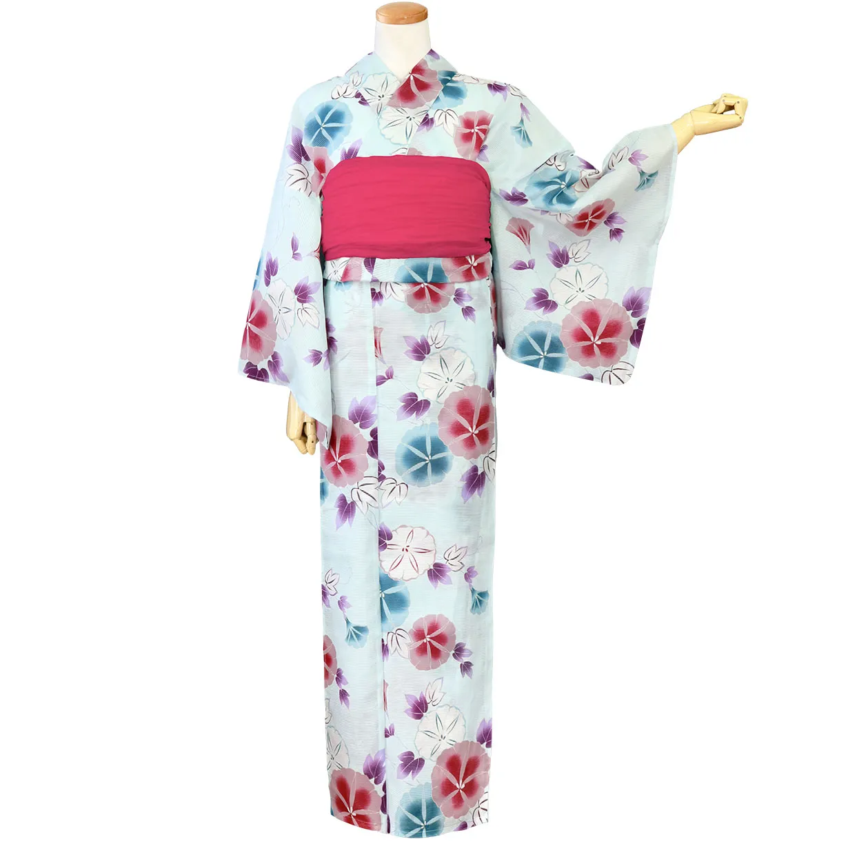 3759美品　高級注染本浴衣　朝顔 ゆかた 注染 朝顔市松/ベージュ | 浴衣 | やまとオンラインストア