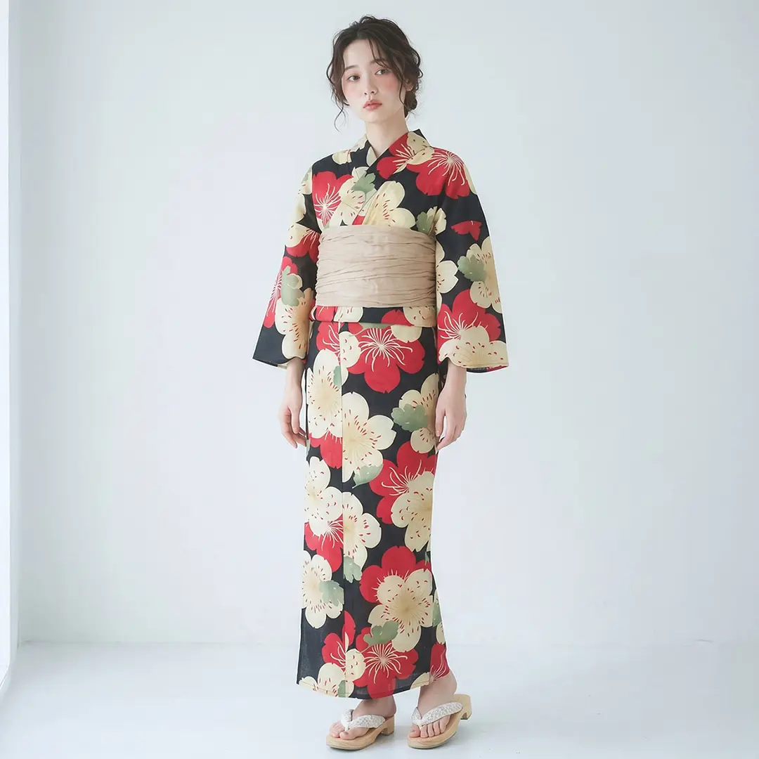 九重×中村里砂》 黒地×桜／レディース浴衣 | 宅配着物レンタルの京都か