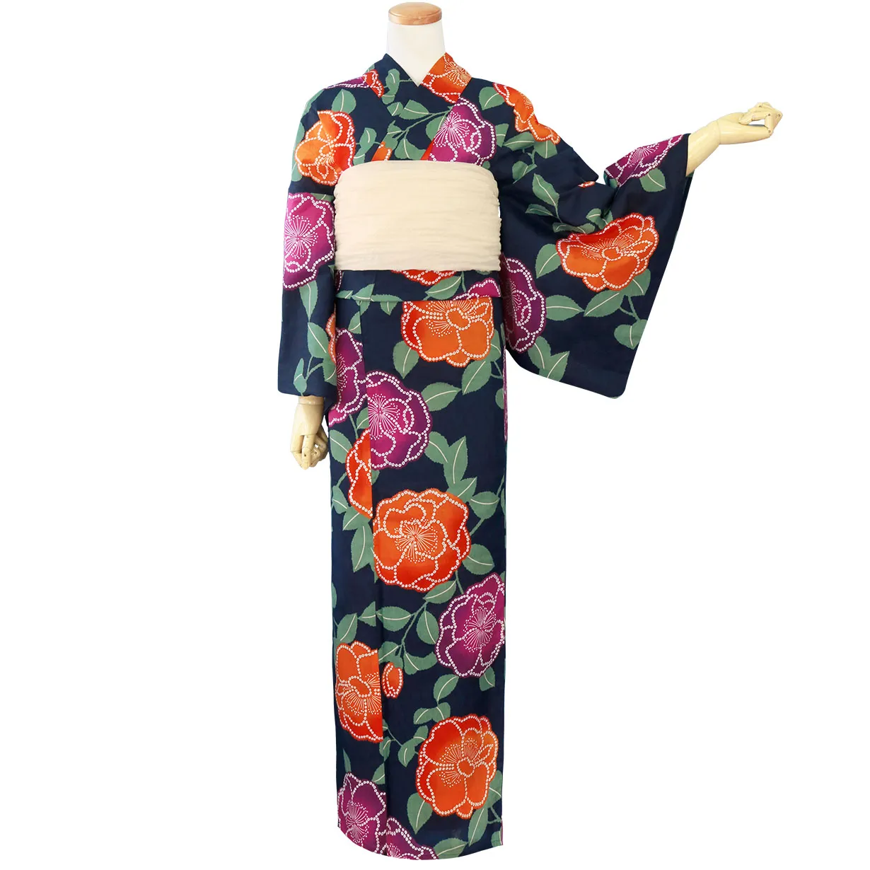 【お試し価格！】 九重×中村里砂》紺地×青と紫の花／レディース浴衣 宅配着物 | 着物・浴衣