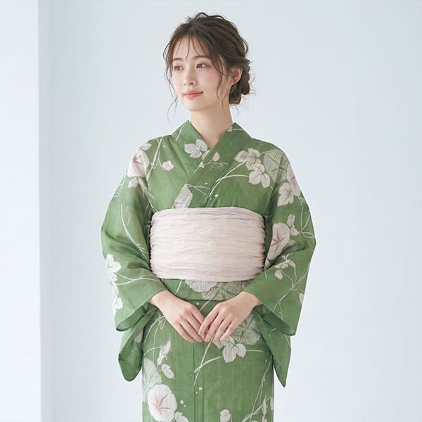 抹茶色×朝顔／レディース浴衣 | 宅配着物レンタルの京都かしきもの