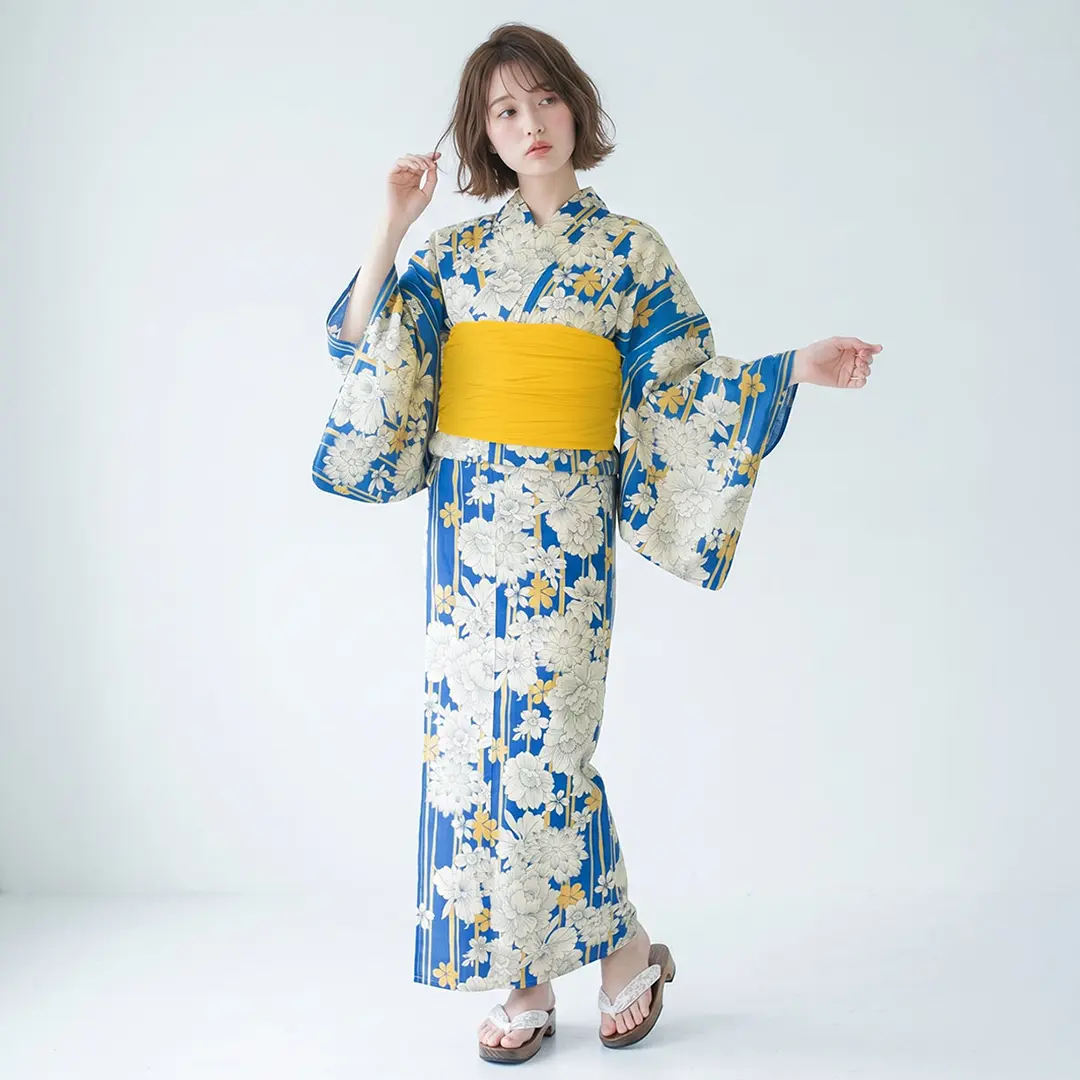 和服 浴衣 ストライプ青 ゆかた館グレース 白と青のストライプデザイン