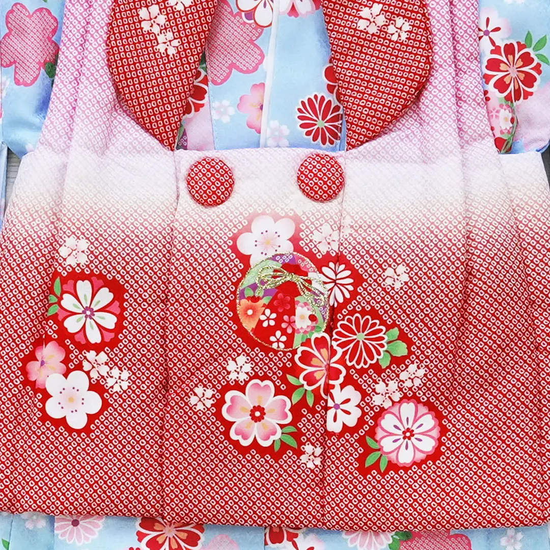 水色地に桜と鞠、赤とピンクの被布コート（2ピース）／女児ベビー（ポリエステル）／被布詳細