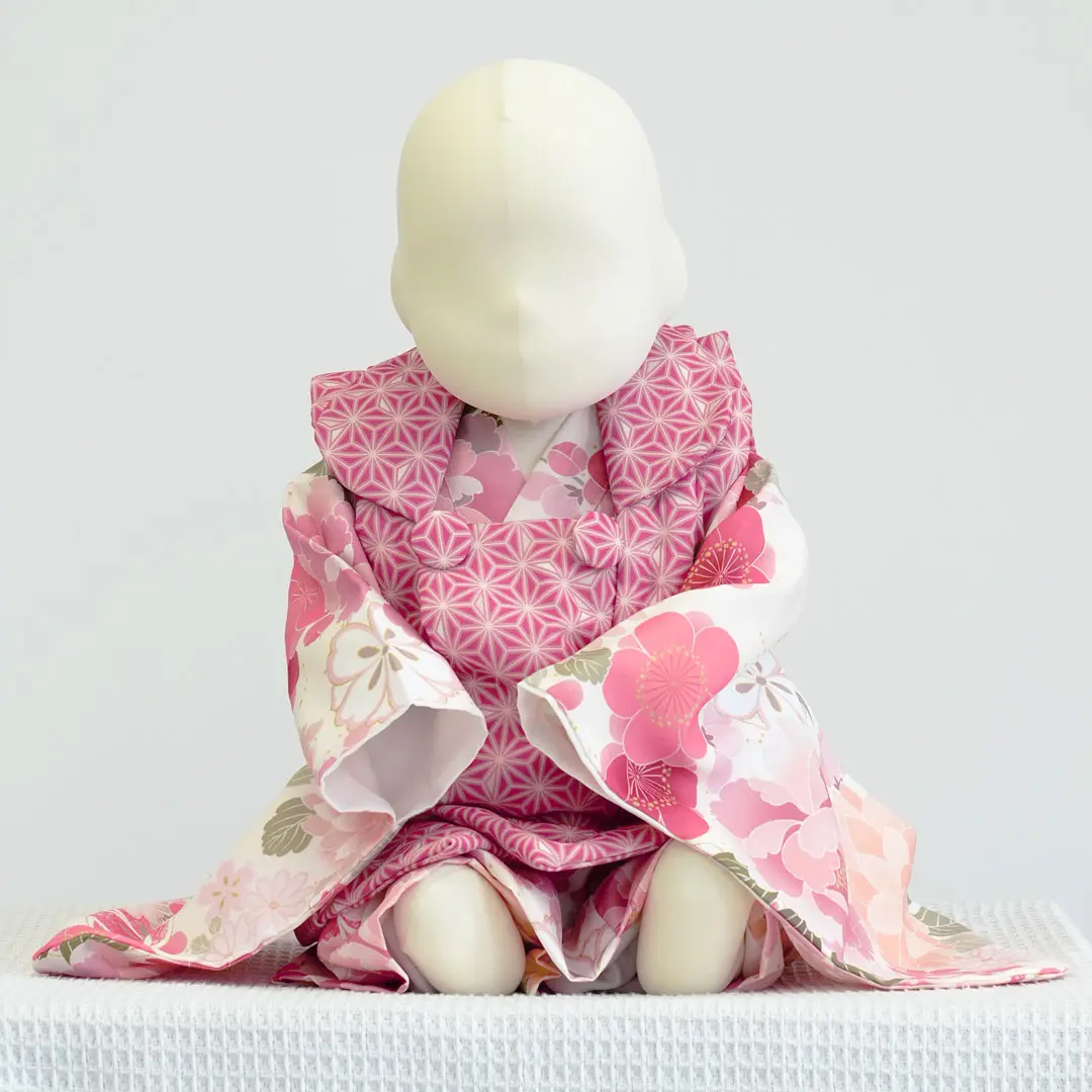 ピンクの花尽くし、麻の葉の被布コート（2ピース）／女児ベビー（ポリエステル）／正面