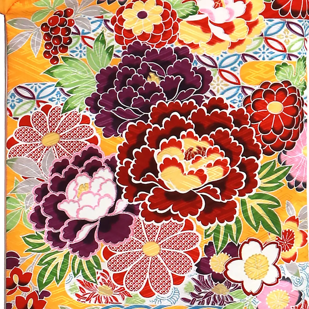 山吹色の紅型風の二尺袖・紺袴（無地） （二尺袖）／卒業式 | 宅配着物
