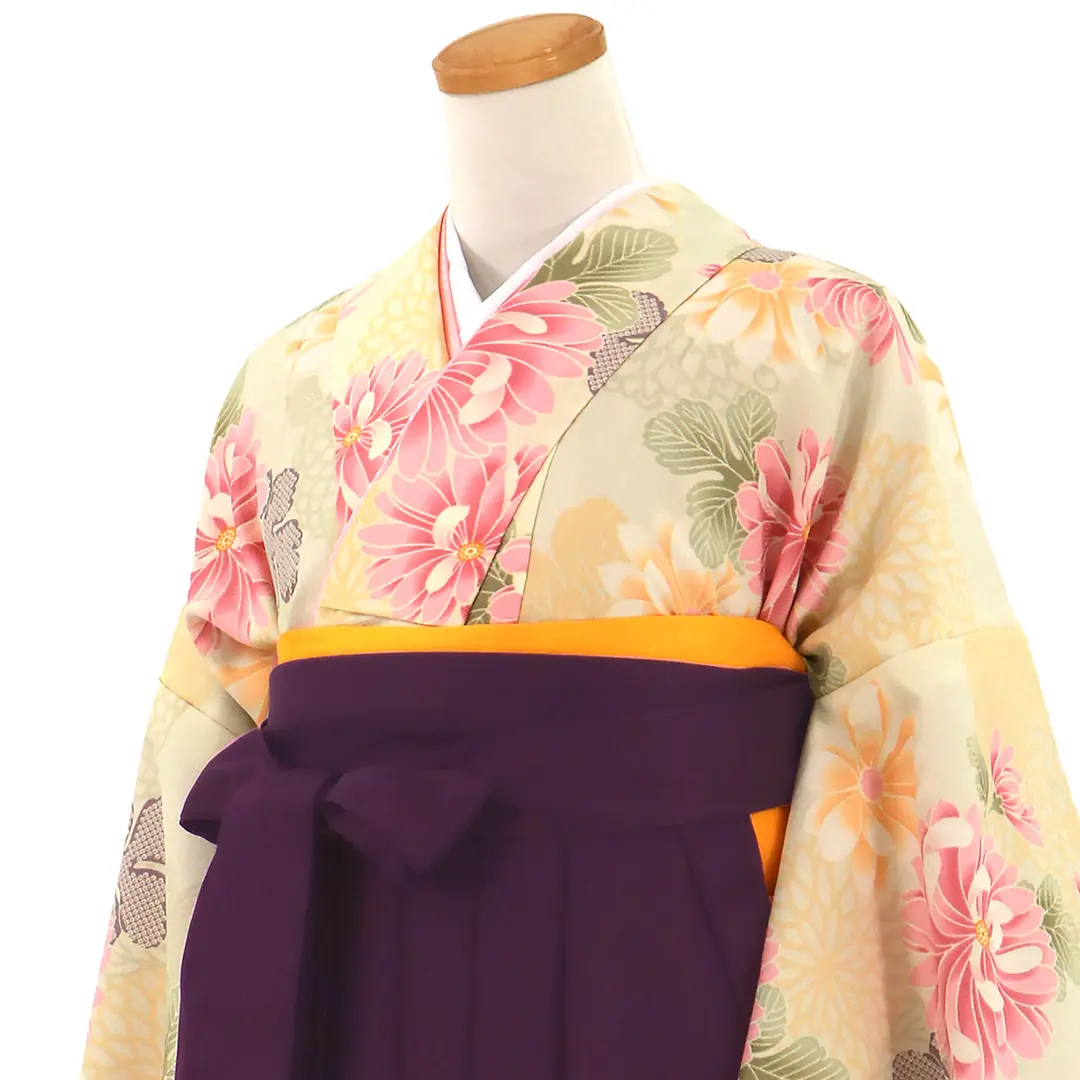 アイボリーに菊づくし・紫袴（無地） （二尺袖）／卒業式 | 宅配着物