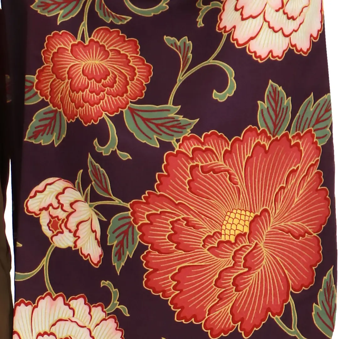 ≪ヒロミチナカノ≫紫地に赤の牡丹・茶色袴（無地） （二尺袖）／卒業式／柄詳細