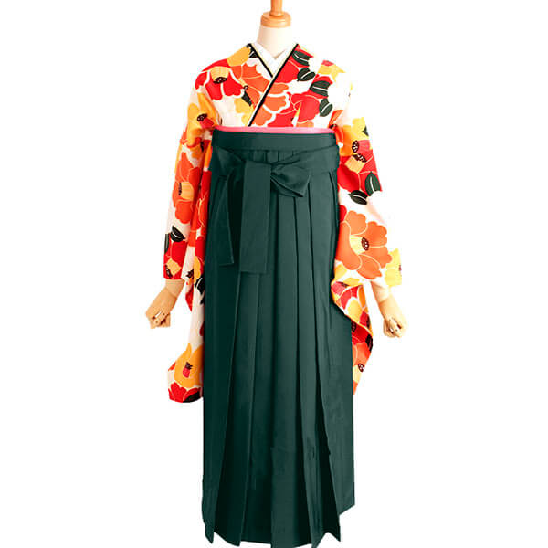 卒業袴】着物若草色袴黄色→山吹グラデーション刺繍椿（28