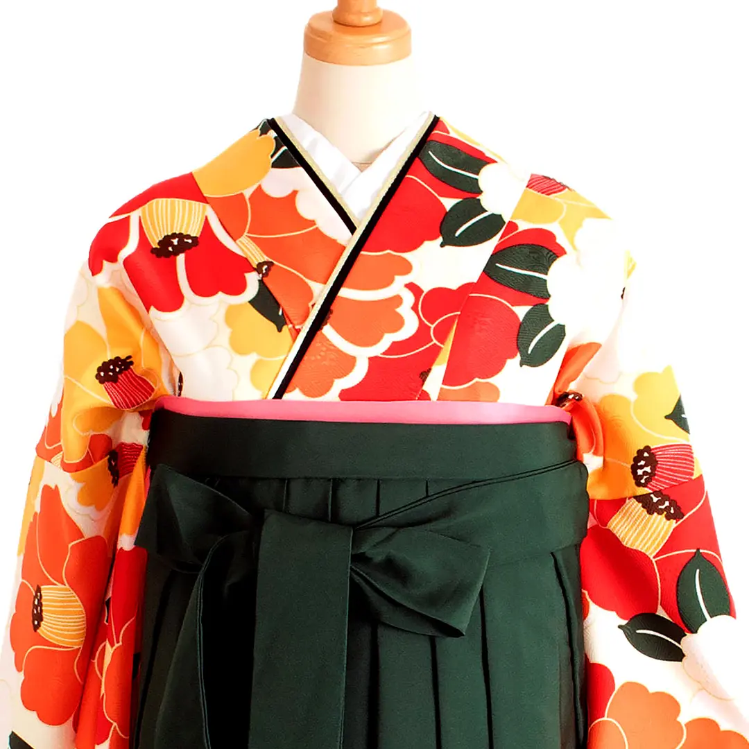 平和屋着物●女性　行灯袴　刺繍　双鶴花丸文　椿　洗える着物　AABG5222ck 平和屋着物○女性 行灯袴 刺繍 双鶴花丸文 椿 洗える着物 AABG5222ck