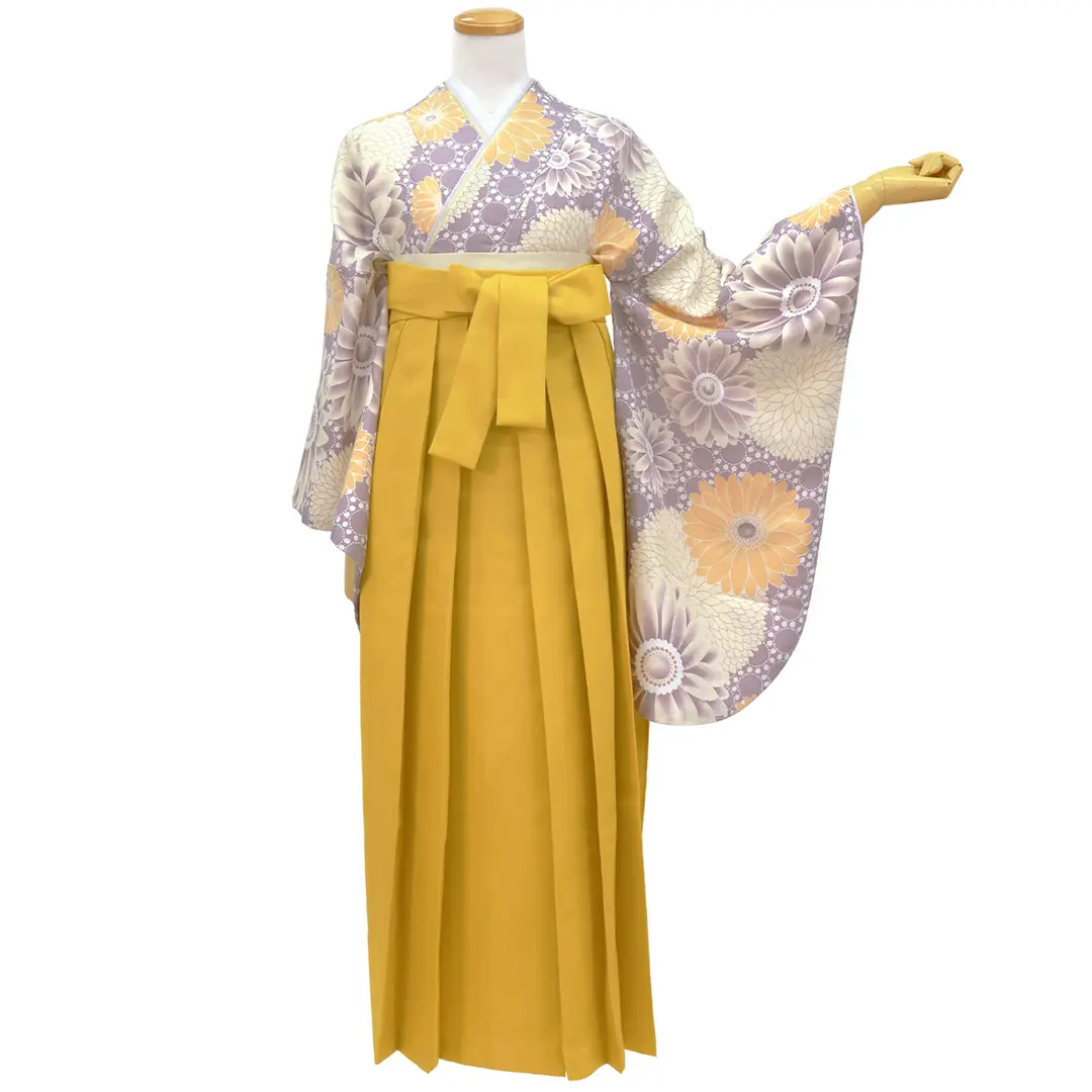 薄紫地にマーガレット・マスタード袴（無地）（二尺袖）／卒業式 正面