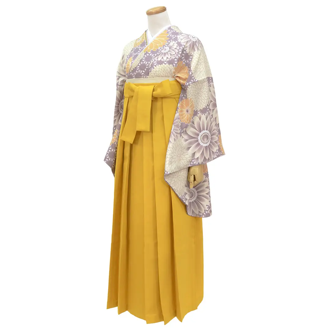 薄紫地にマーガレット・マスタード袴（無地）（二尺袖）／卒業式 斜め