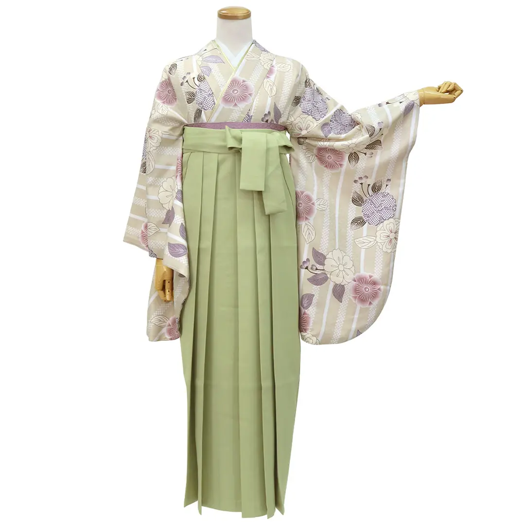 水色地にマーガレット・アイボリー袴（無地） （二尺袖）／卒業式