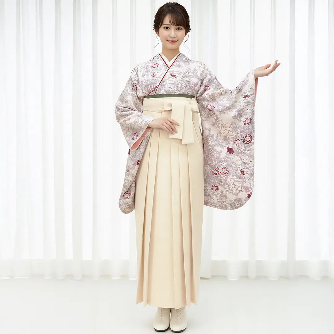 白地にボタニカル・アイボリー袴（無地） （二尺袖）／卒業式 | 宅配