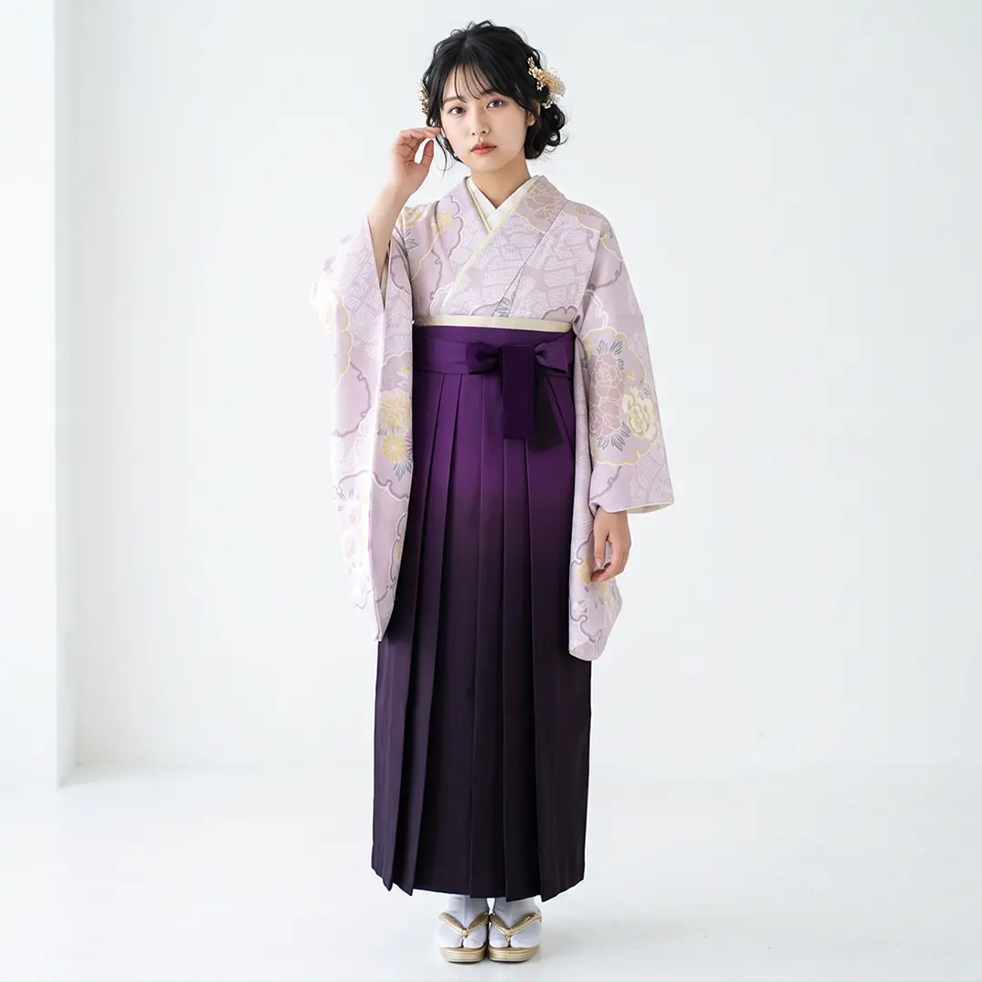 薄紫地に雪輪・紫袴（ぼかし） （二尺袖）／卒業式／着用イメージ