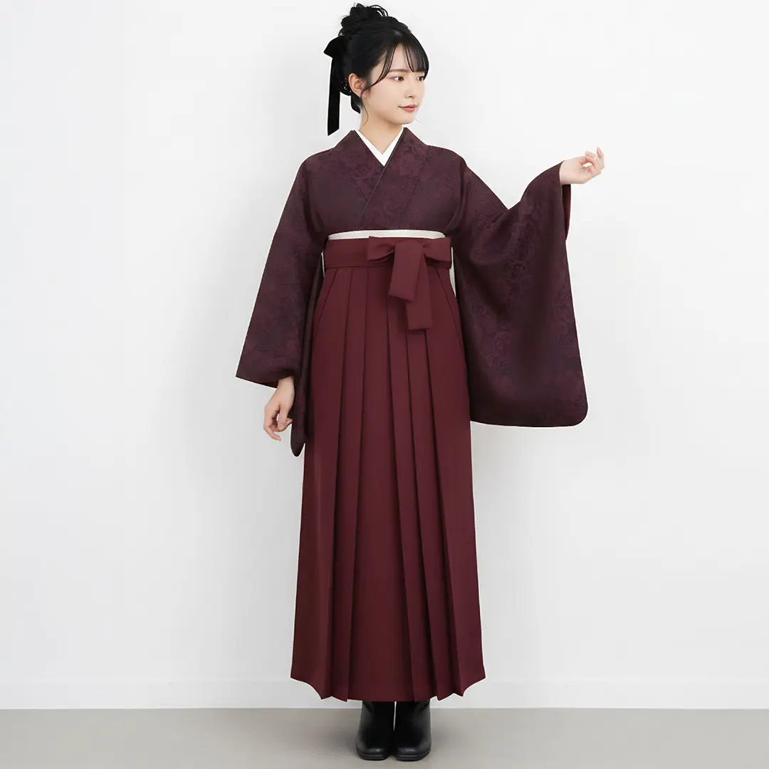 総レースブラックボルドー・臙脂袴（無地） （二尺袖）／卒業式 | 宅配