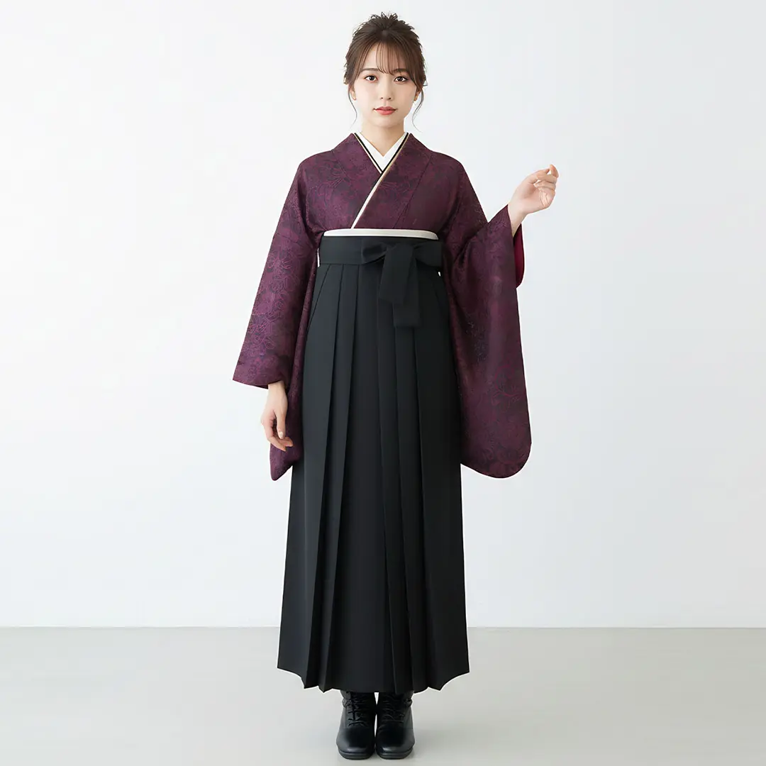 総レースブラックボルドー・黒袴（無地） （二尺袖）／卒業式 | 宅配