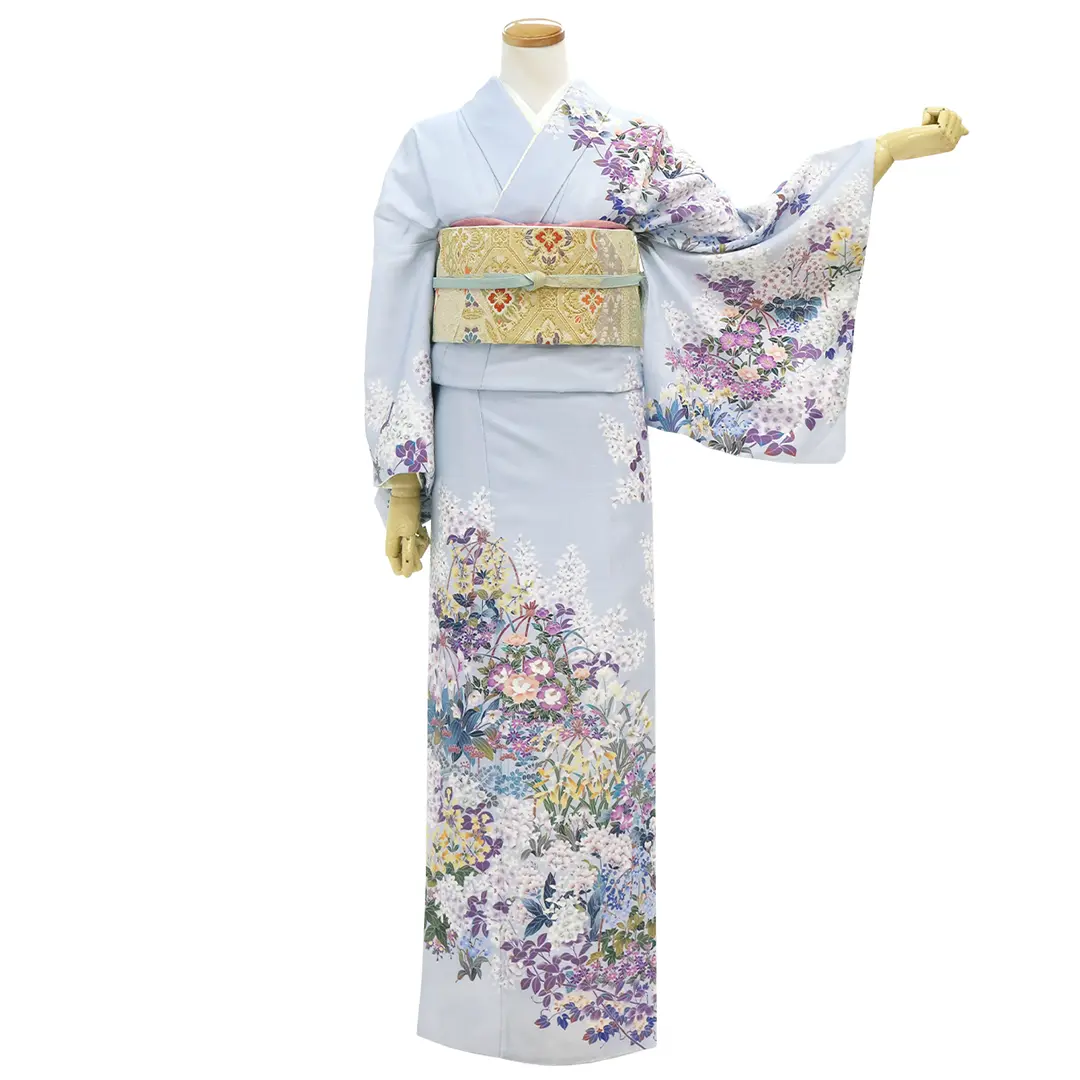 水色地に百花の訪問着
