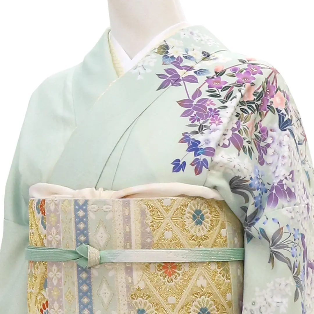 ライトグリーン地に百花の訪問着 | 宅配着物レンタルの京都かしきもの