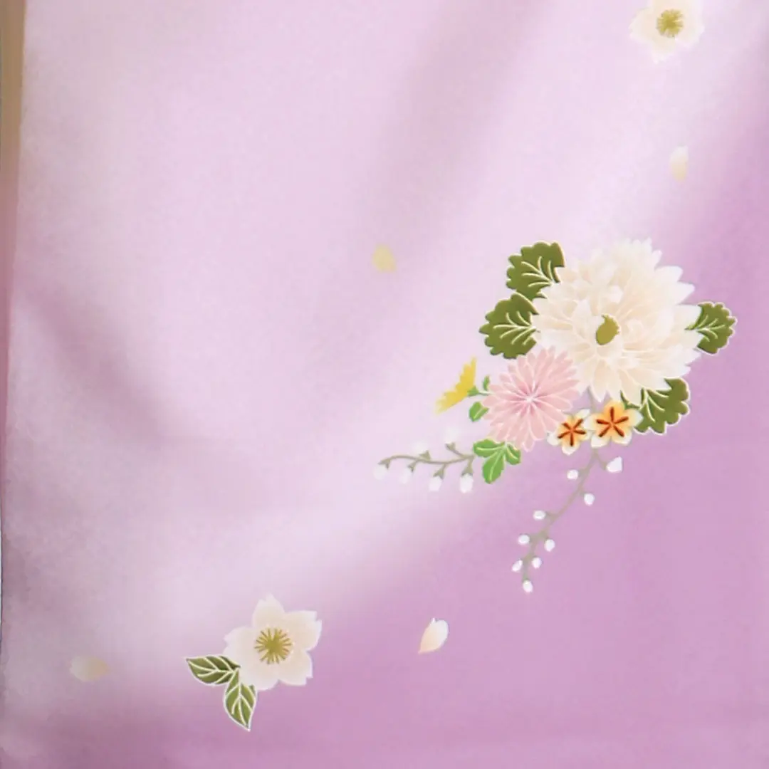 【先生におすすめ】藤色地に菊・紺袴（無地） （二尺袖）／卒業式（オリジナルデザイン）／柄詳細