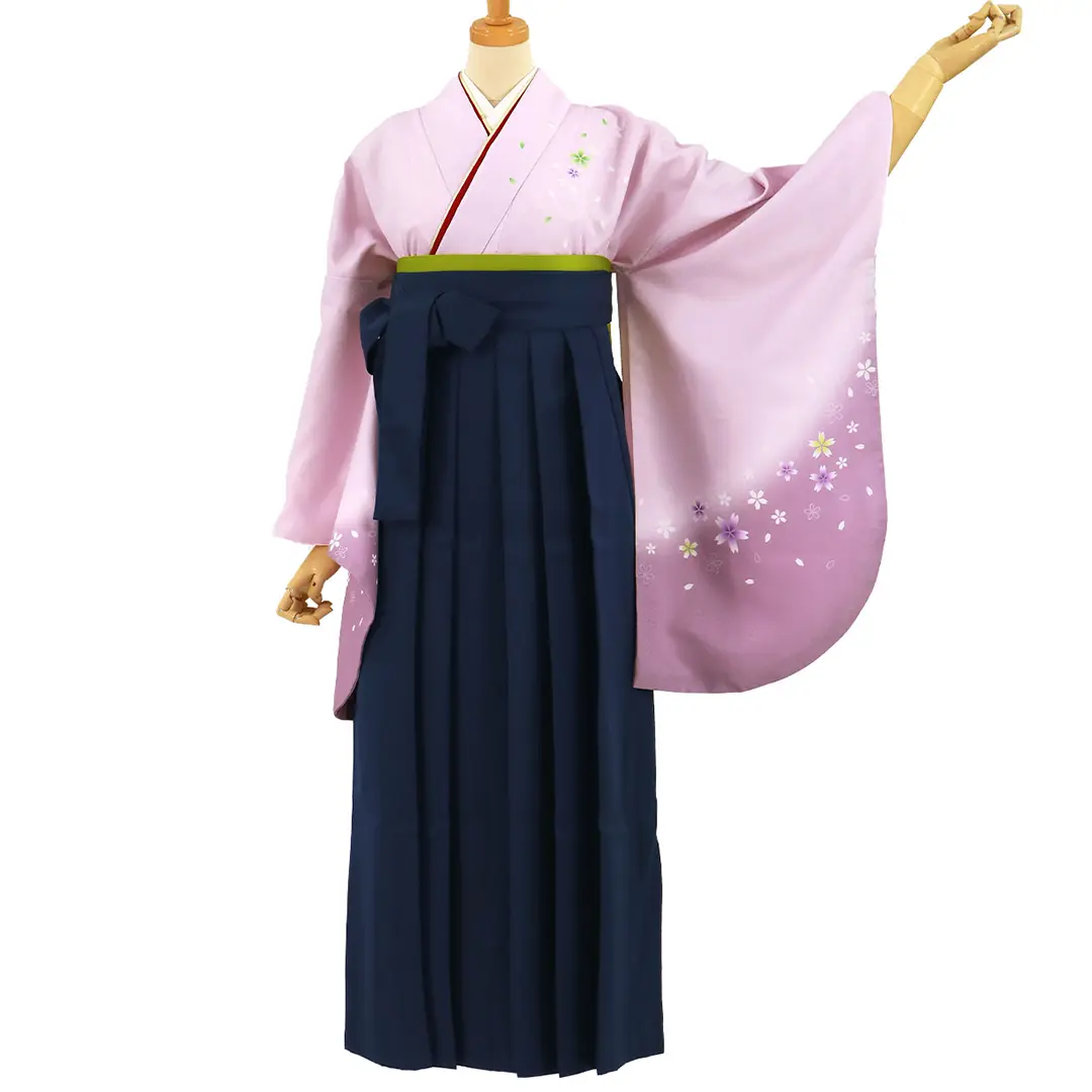 【先生におすすめ】藤色地に桜・紺袴（無地） （二尺袖）／卒業式（オリジナルデザイン）／正面