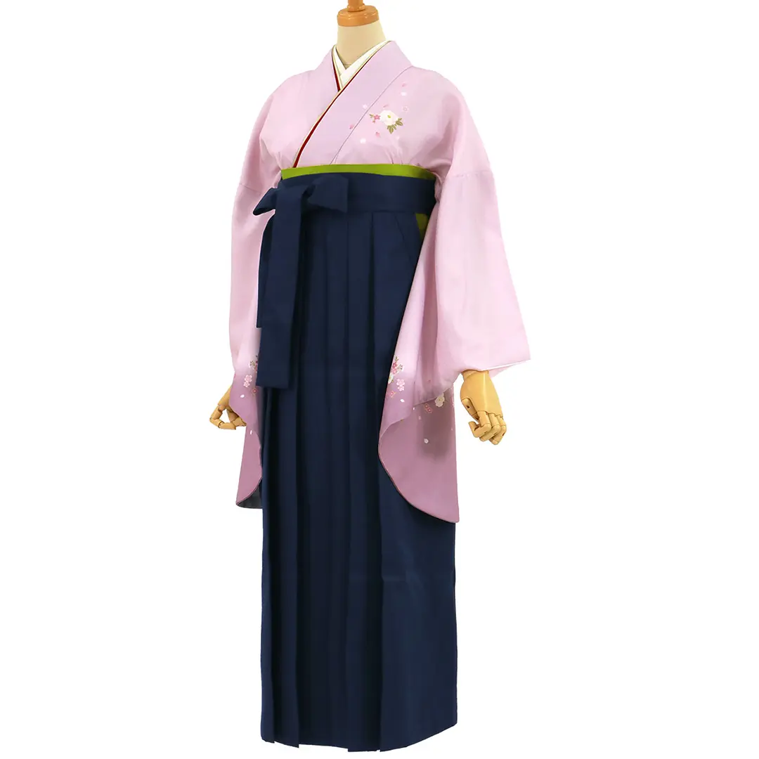 藤色地に牡丹・紺袴（無地） （二尺袖）／卒業式（オリジナルデザイン