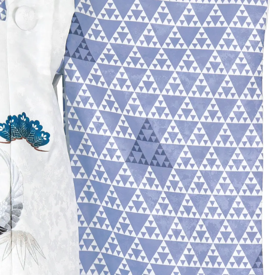 青地に鱗紋、白地に鶴の被布コートセット／袖詳細