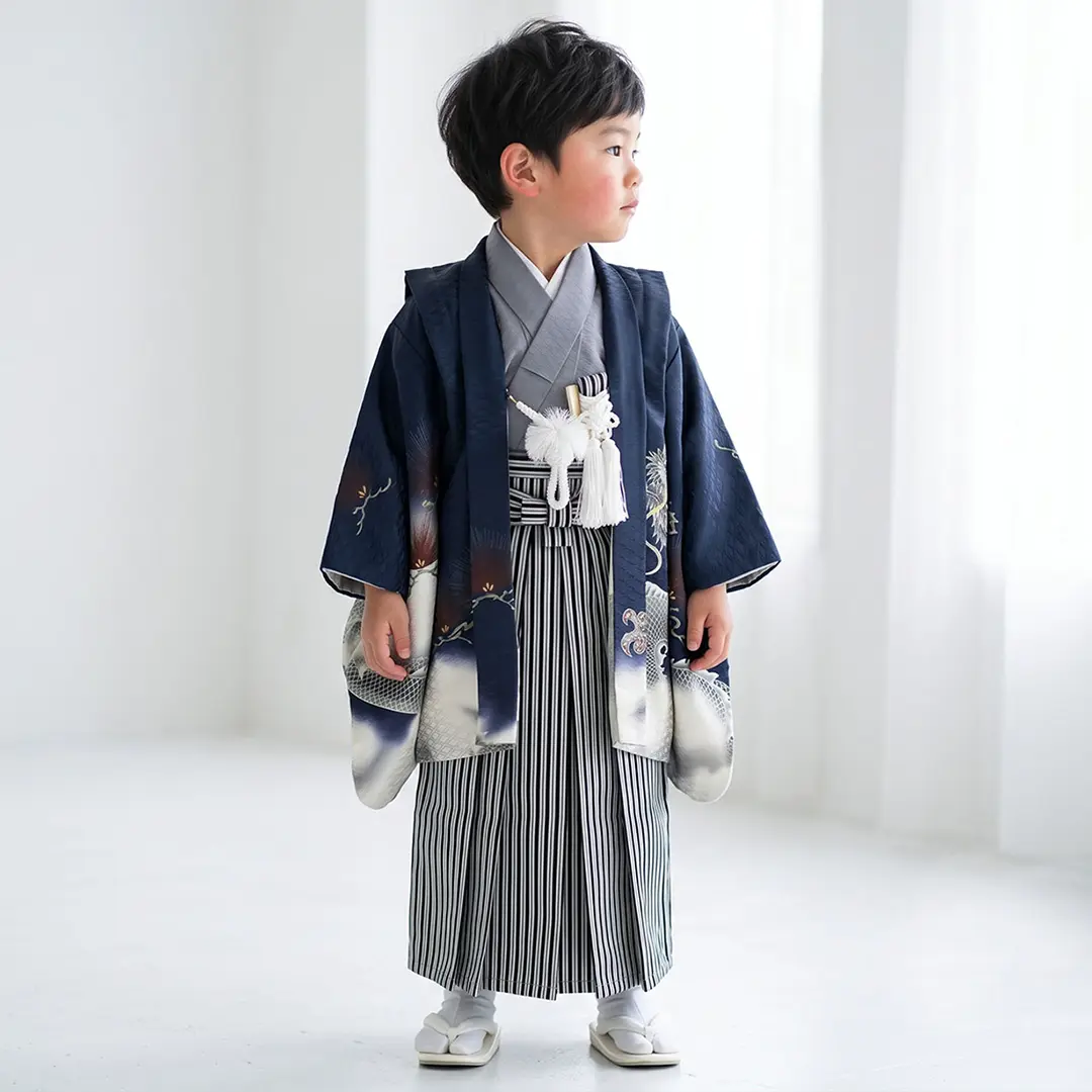 紺地縦縞袴♡七五三 5歳 男の子 フルセット 一式 鷹 七五三 着物 5歳