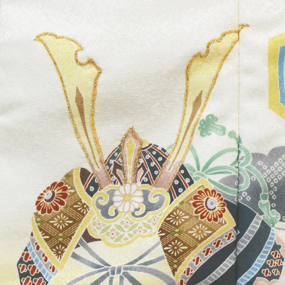 花うさぎ》黄色地に軍配と鼓、兜の被布コートセット／七五三・三歳