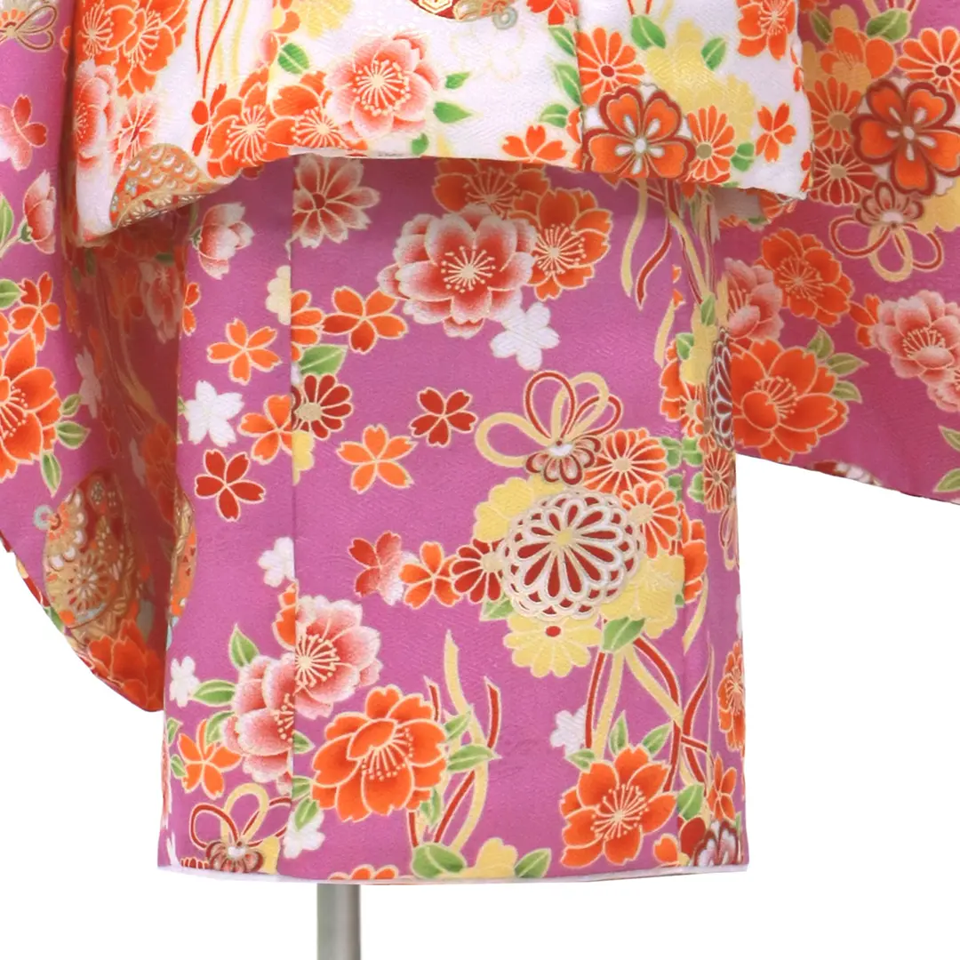 紫地に桜と鈴、白の被布コートセット／七五三・三歳女の子／裾