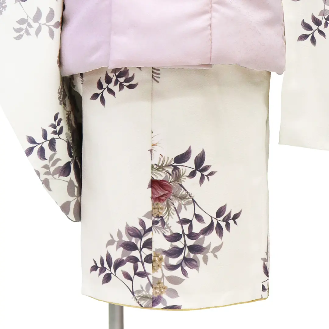 白地にバラとユリ、ピンクの被布コートセット／七五三・三歳女の子