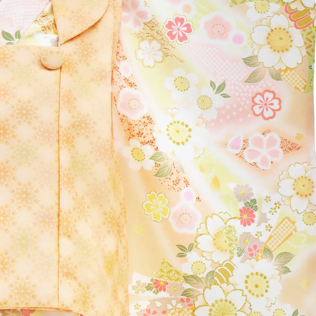 被布のみ　Sachi Zen KAGURA》 オレンジに桜と熨斗、淡いオレンジの被布コートセット