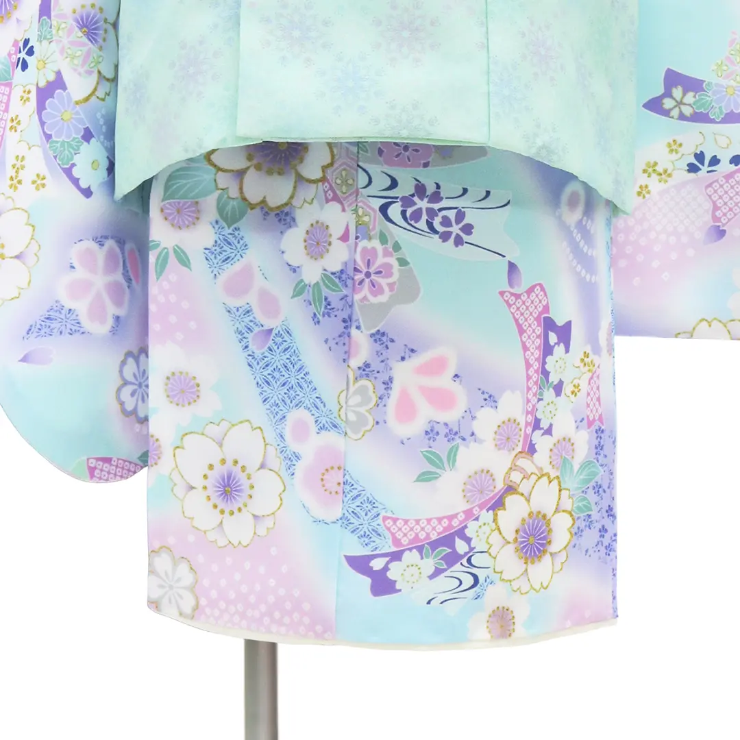 KAGURA》 水色に桜と熨斗、ミントブルーの被布コートセット