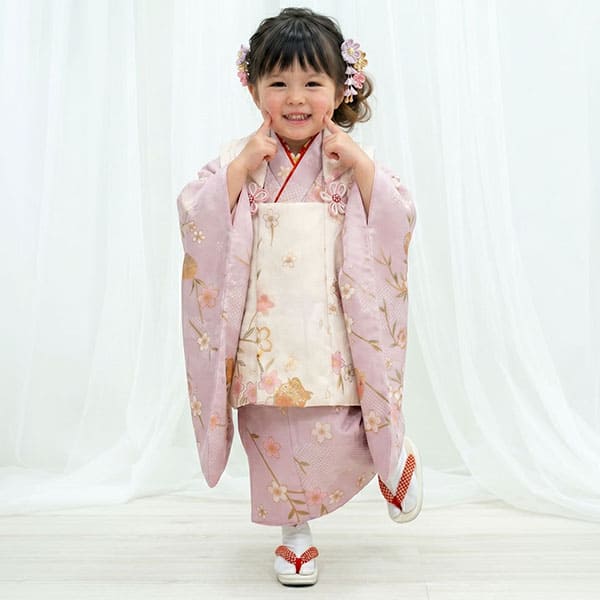薄紫地に枝垂れ桜と鞠、白の被布コートセット／七五三・三歳女の子