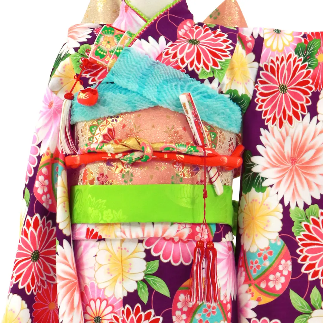 紫地に和菊の着物／七五三・七歳女の子