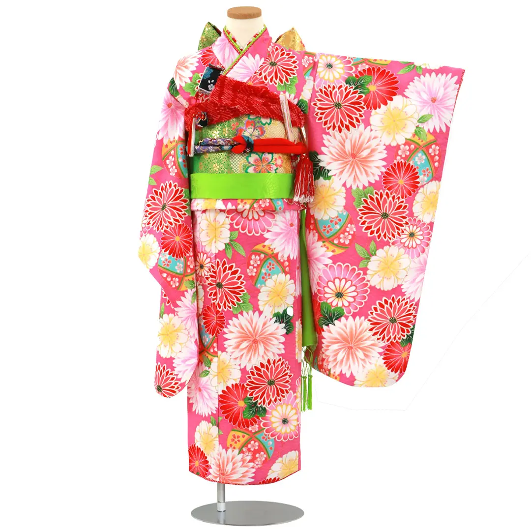 チェリーピンク地に和菊の着物／七五三・七歳女の子 | 宅配着物