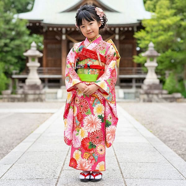 チェリーピンク地に和菊の着物／七五三・七歳女の子 | 宅配着物
