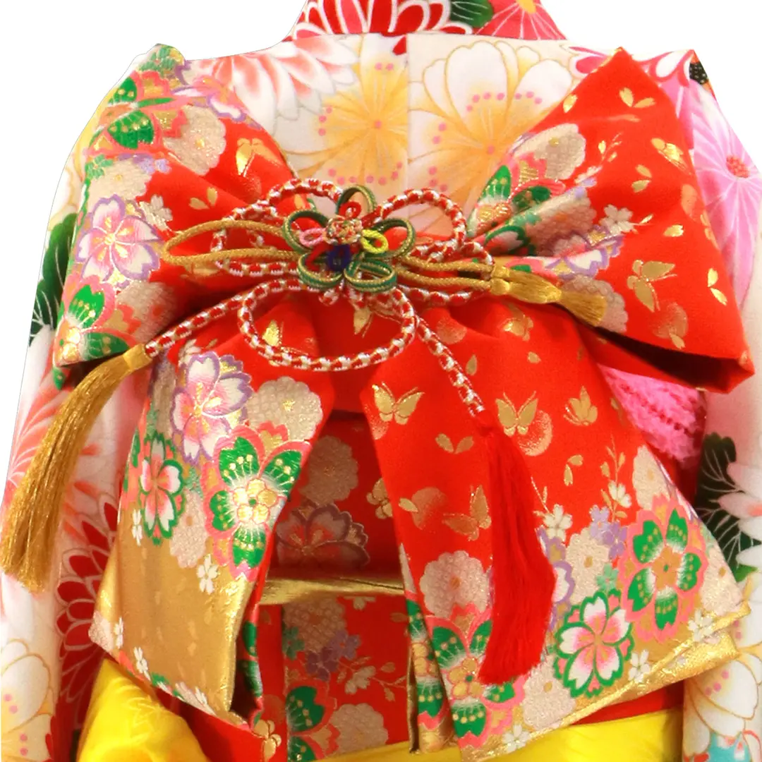 白地に和菊の着物／七五三・七歳女の子／帯