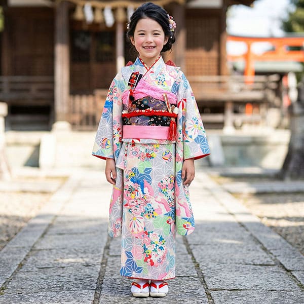 麻の葉柄にまりの着物／七五三・七歳女の子 | 宅配着物レンタルの京都