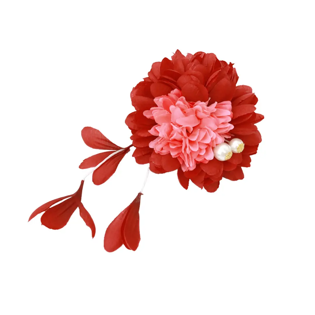 《芸艸堂》大輪の牡丹と菊の着物（黒）／七五三・七歳女の子／髪飾り
