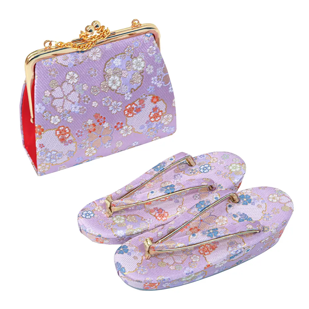 水色地に百花の着物（紫帯に紫）／七五三・七歳女の子 | 宅配着物