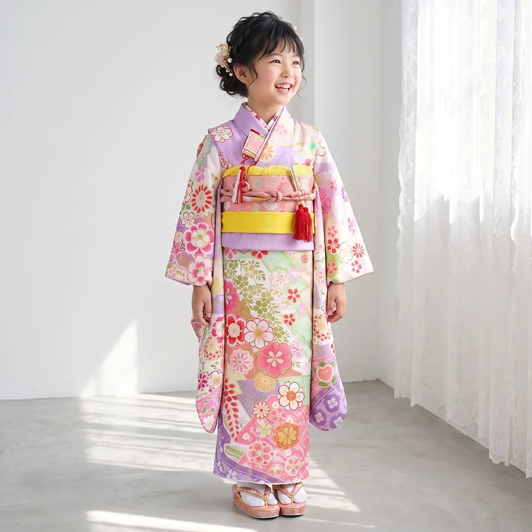 式部浪漫》藤色の辻が花風の着物／七五三・七歳女の子 | 宅配着物