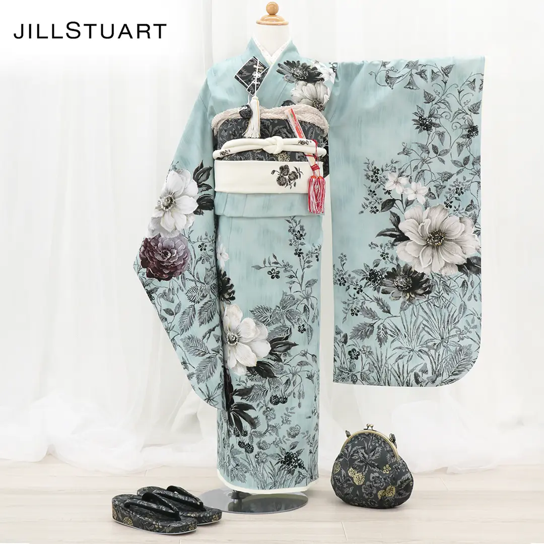 《JILLSTUART》水色地にクチナシとチョコレートコスモスの着物／七五三・七歳女の子