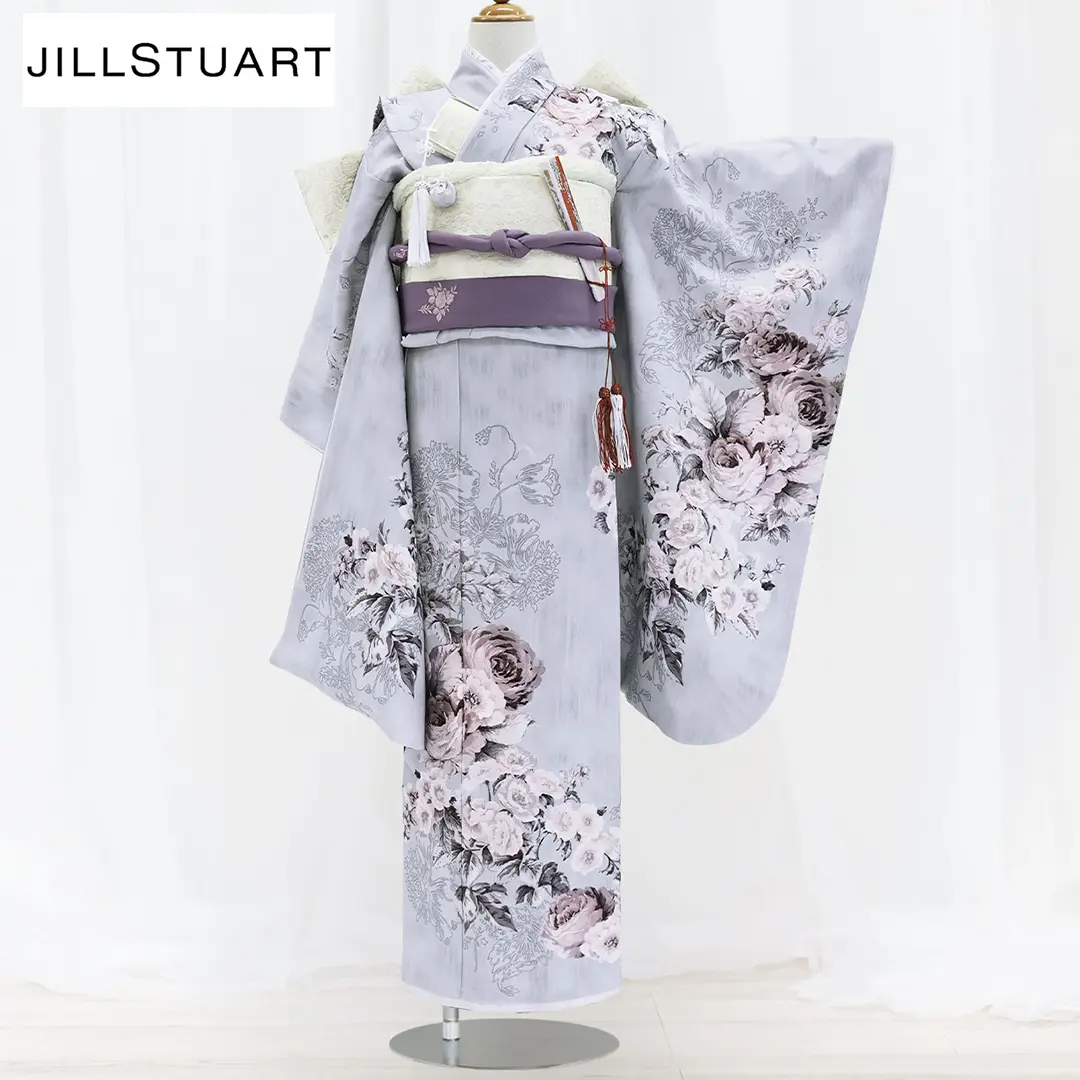 《JILLSTUART》スモーキーパープル地にローズとパンジーの着物／七五三・七歳女の子／正面