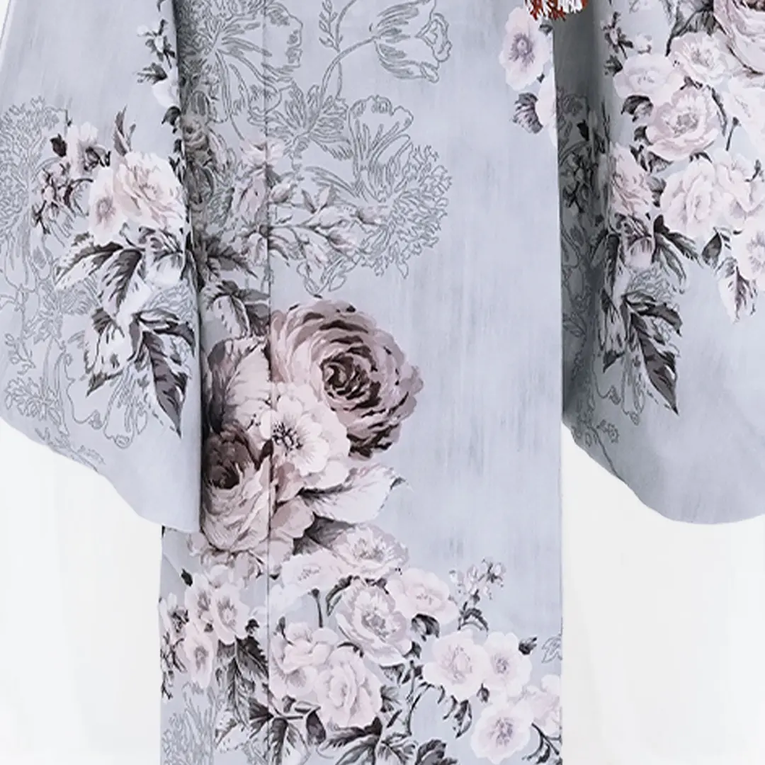 《JILLSTUART》スモーキーパープル地にローズとパンジーの着物／七五三・七歳女の子／裾詳細