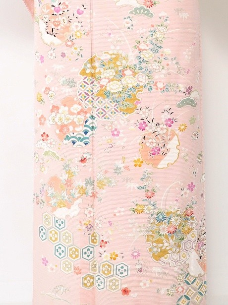 淡桃色に雪輪と四季花の訪問着(絽) | 宅配着物レンタルの京都かしきもの