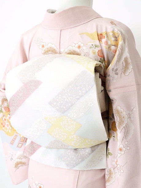【和】15979o 訪問着　松竹梅文様　作家物　しつけ付き　着物 訪問着t1047 JAPANSTYLE ヒワ色松竹梅(化繊) | 着物レンタルの