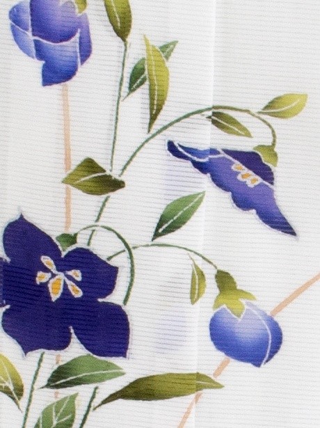 A4 美品 桔梗の花模様 青色 正絹 薄物 夏用 絽 紗 付下げ 着物