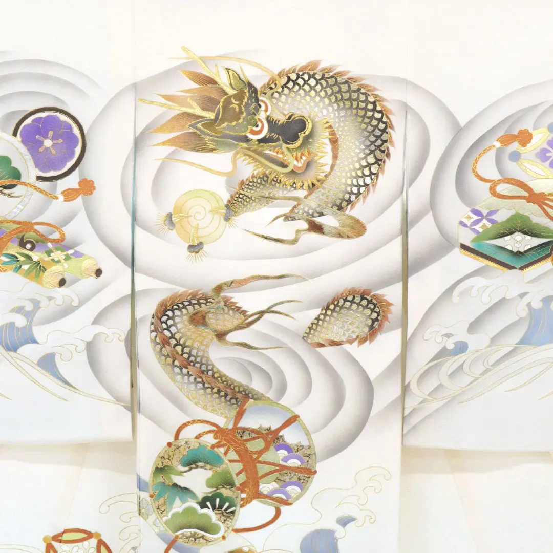 <粋>白地に龍の祝い着／背中詳細