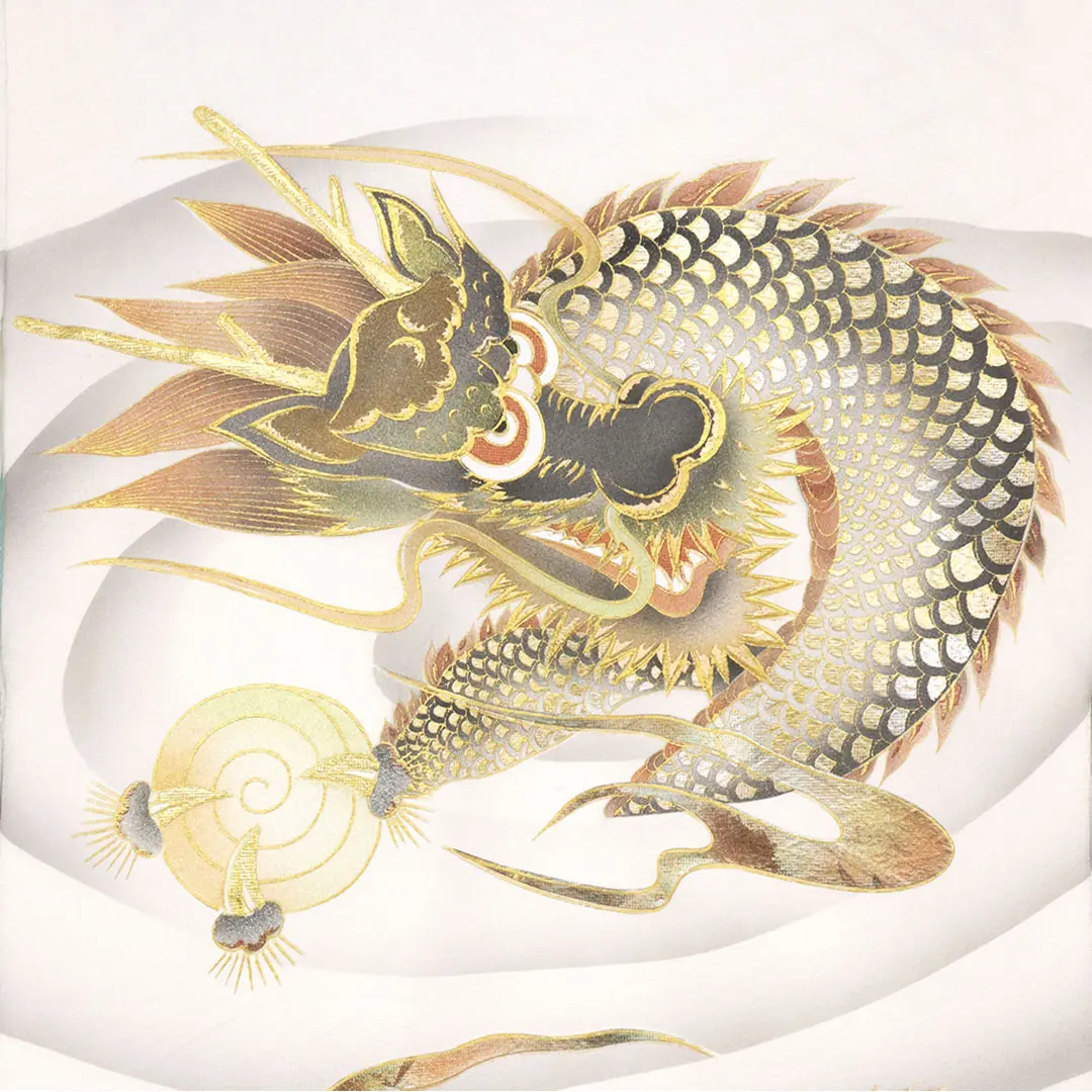 <粋>白地に龍の祝い着／背中の柄詳細